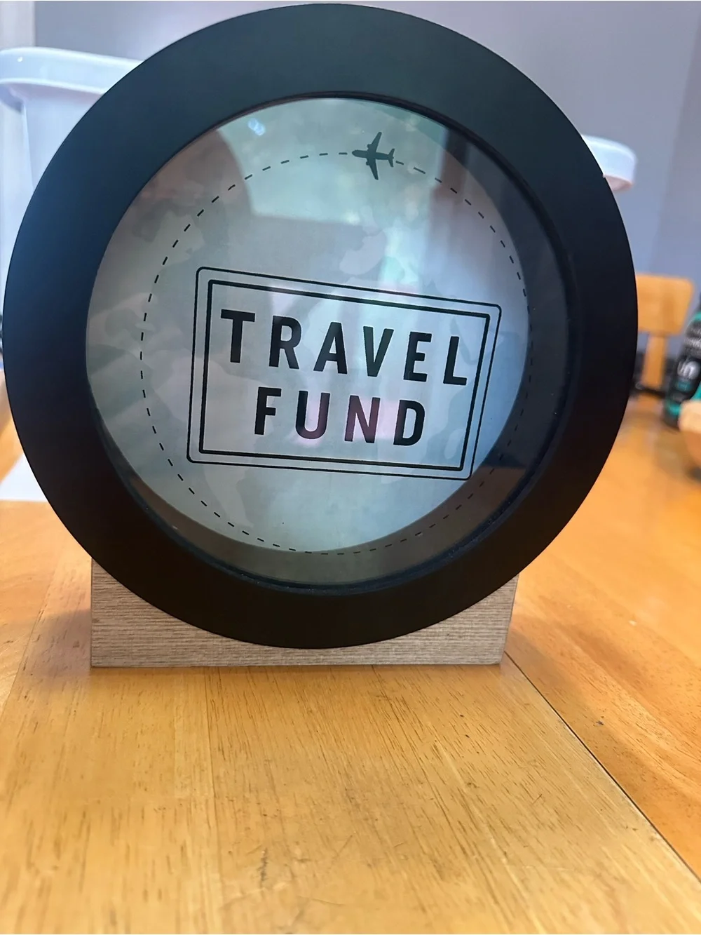 Mainstays Travel Fund Round Coin Bank - Black Frame